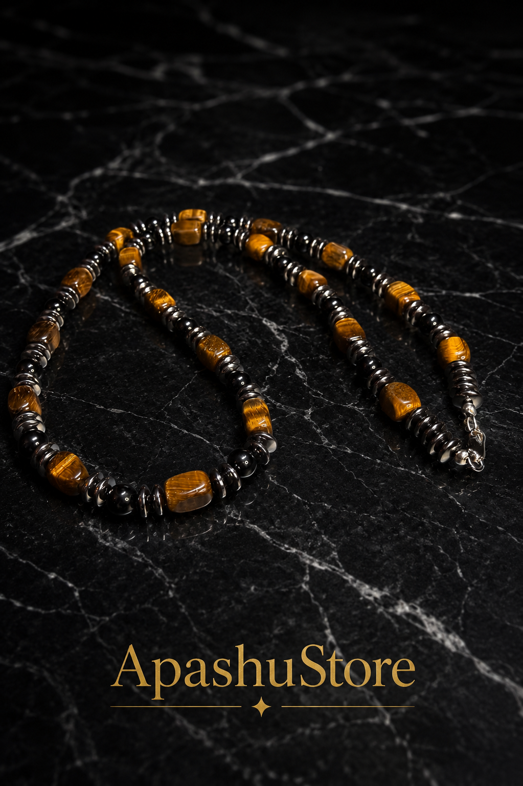 Handmade Tiger Eye Choker Necklace – Masculine Natural Stone Jewelry