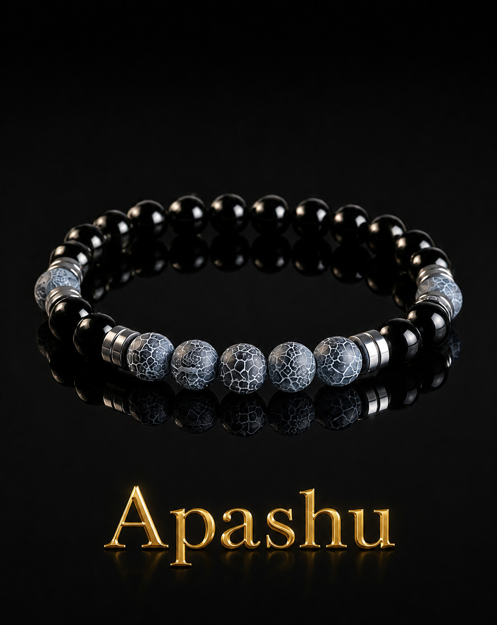 Blue Crackle Agate & Black Onyx Bracelet – 19 cm