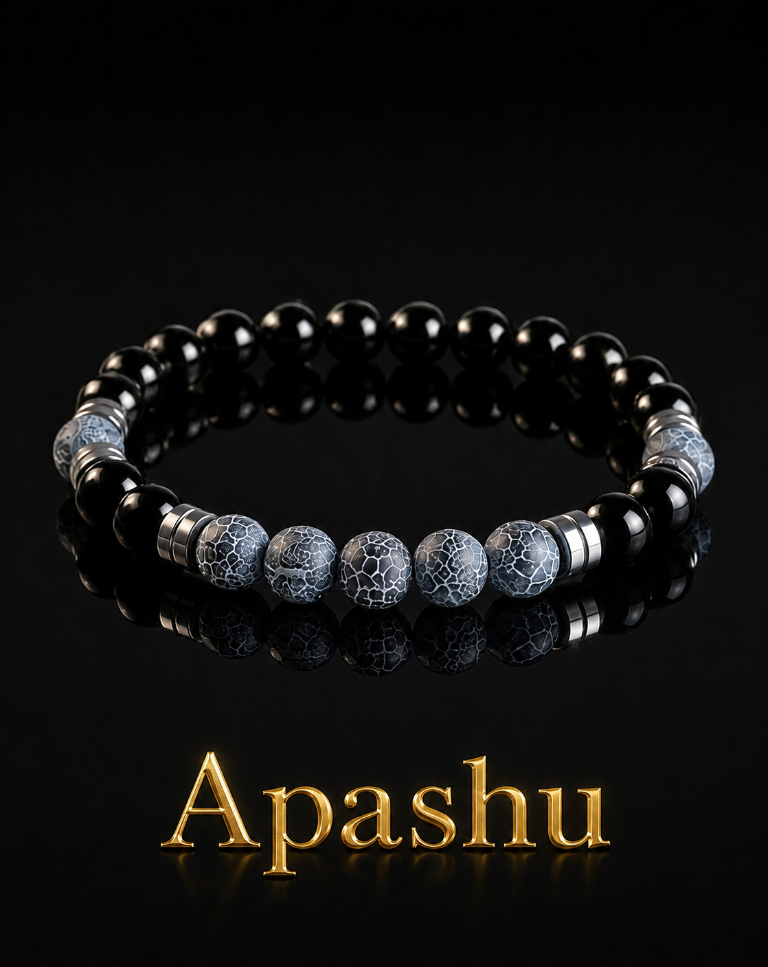 Blue Crackle Agate & Black Onyx Bracelet – 19 cm