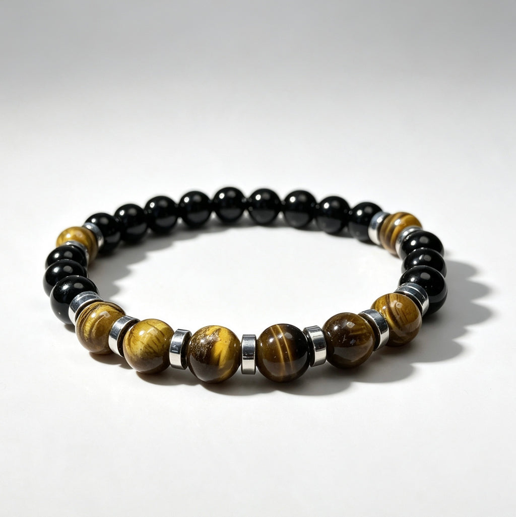 Handmade Natural Tiger Eye & Black Onyx Bracelet