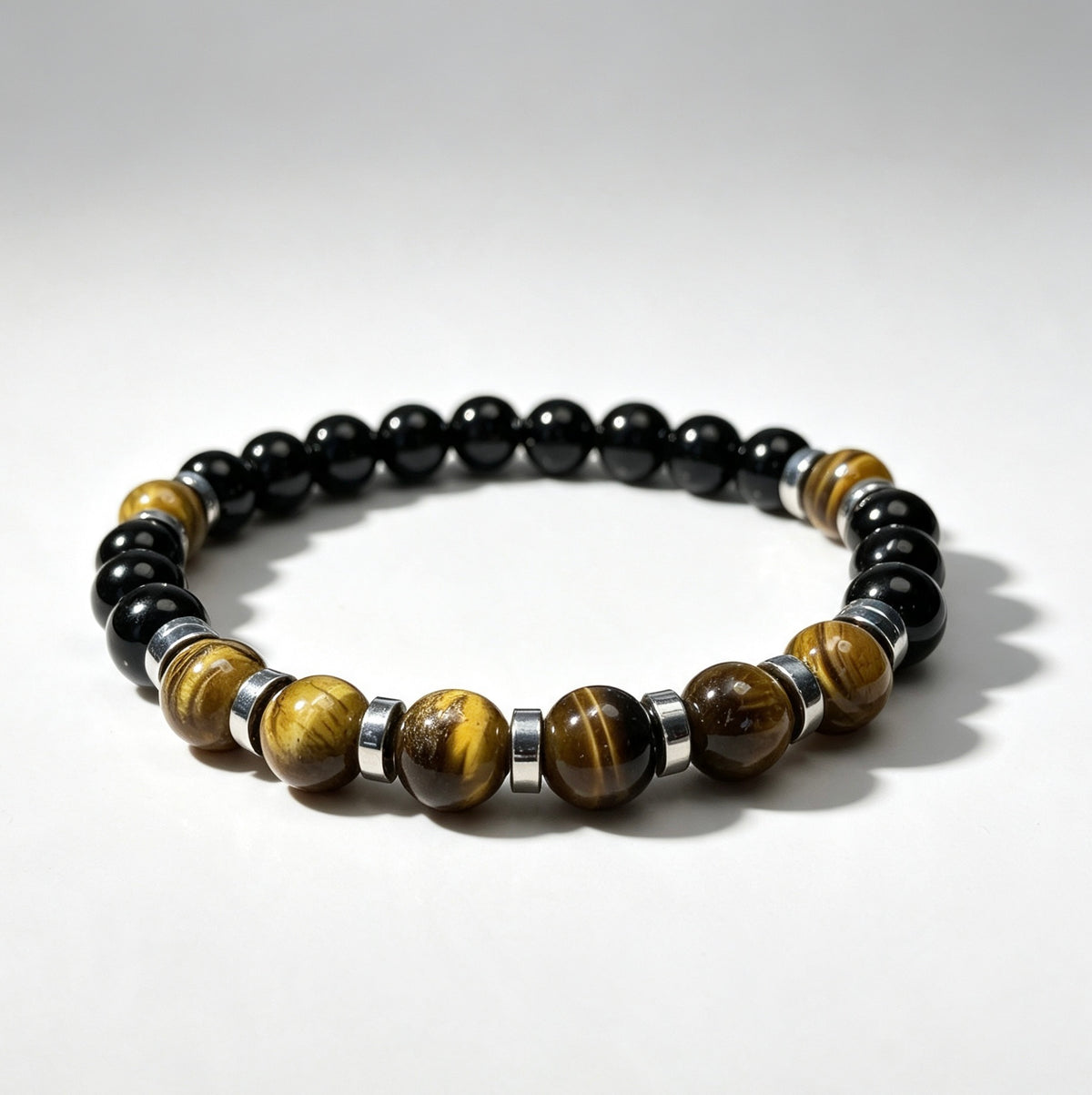 Handmade Natural Tiger Eye & Black Onyx Bracelet