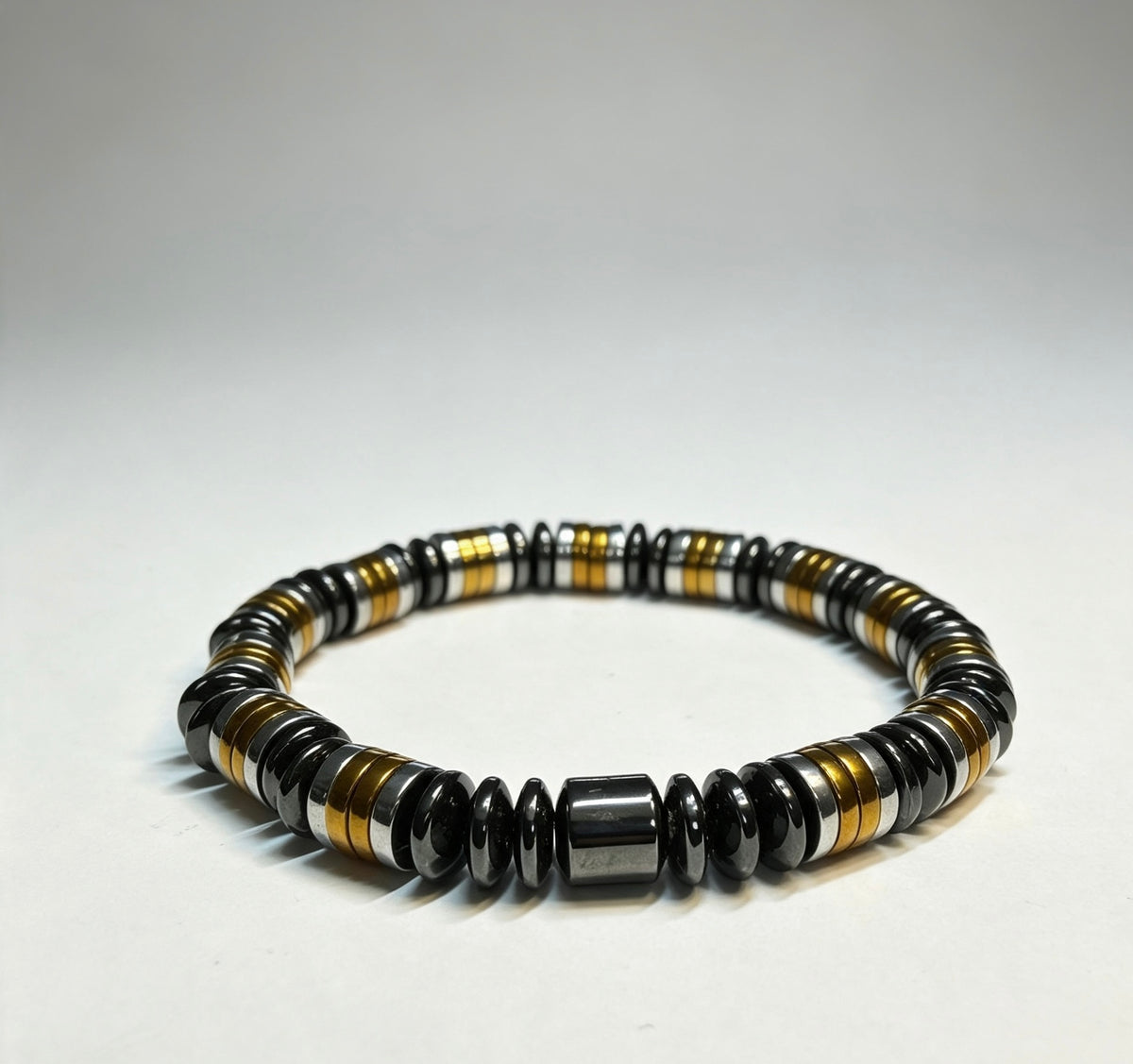 Men’s 8mm Black Gold & Silver Beaded Bracelet – Handmade – Any Size Available