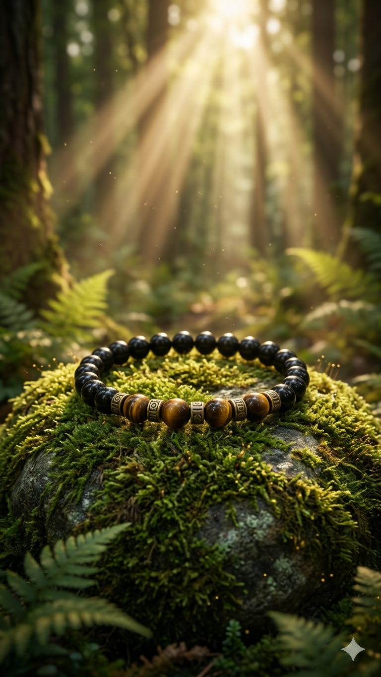 Men’s Natural Stone Bracelet – Tiger Eye & Black Onyx – 19 cm