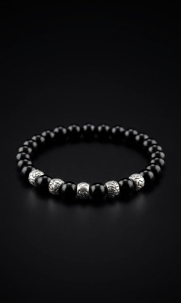 Natural Black Onyx Bracelet 19 cm – Any Size Available – Unisex Crystal Bead Bracelet
