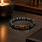 Men’s Black Onyx, Hematite & Tiger Eye Bracelet – Handmade Custom Size