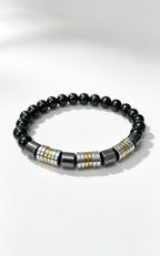 Men’s Black Stone & Hematite Bracelet – 19 cm