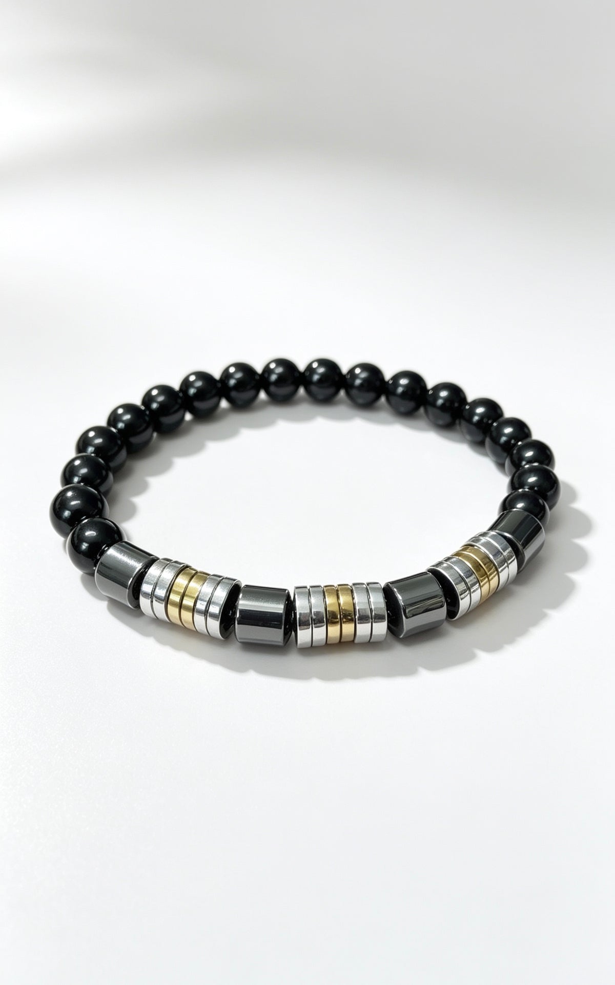 Men’s Black Stone & Hematite Bracelet – 19 cm