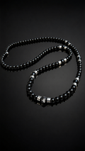 26 Inch Black Onyx Necklace for Men with Hematite Spacers – Handmade Luxury Natural Stone Beaded Necklace