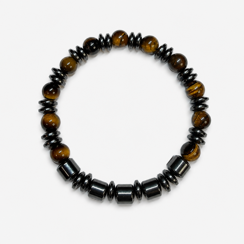 Tiger Eye, Hematite, 8mm, Natural Stone, Beaded Bracelet, Unisex, Handmade, Custom Size.