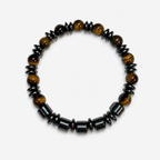 Tiger Eye, Hematite, 8mm, Natural Stone, Beaded Bracelet, Unisex, Handmade, Custom Size.