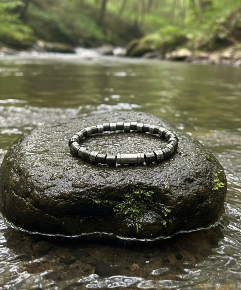 Men’s Bracelet – Stainless Steel & Hematite Style – 19 cm – Unisex