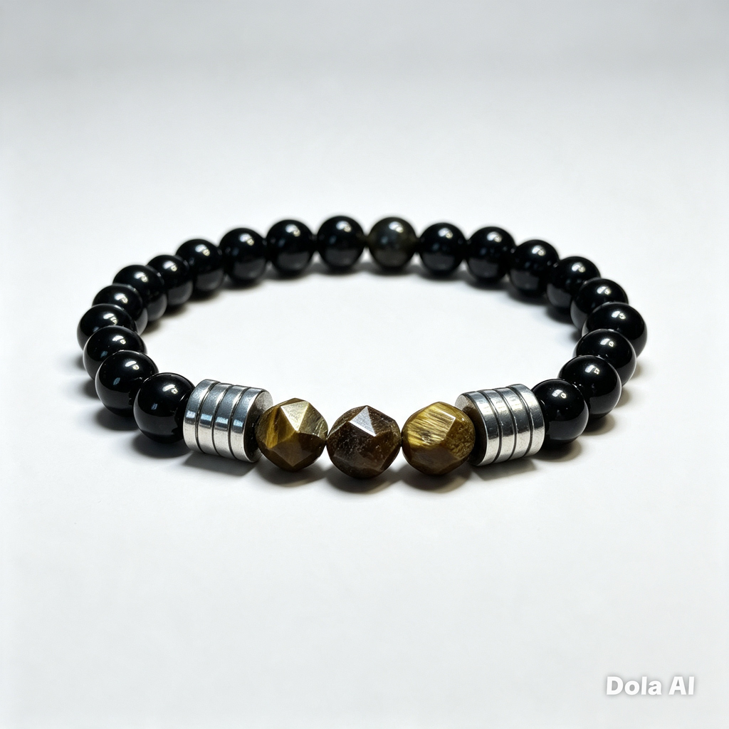 Tiger Eye & Black Onyx Beaded Bracelet – 19 cm | 8 mm Natural Stone Bracelet | Any Size Available