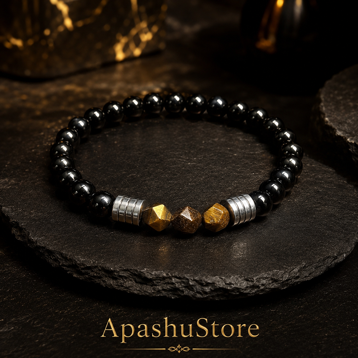 Tiger Eye & Black Onyx Beaded Bracelet – 19 cm | 8 mm Natural Stone Bracelet | Any Size Available