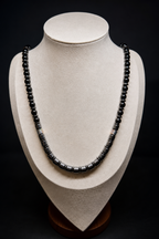 Black Onyx & Hematite Necklace 60cm – Men’s Luxury Beaded Chain, Minimalist Statement Jewelry, Gift for Him