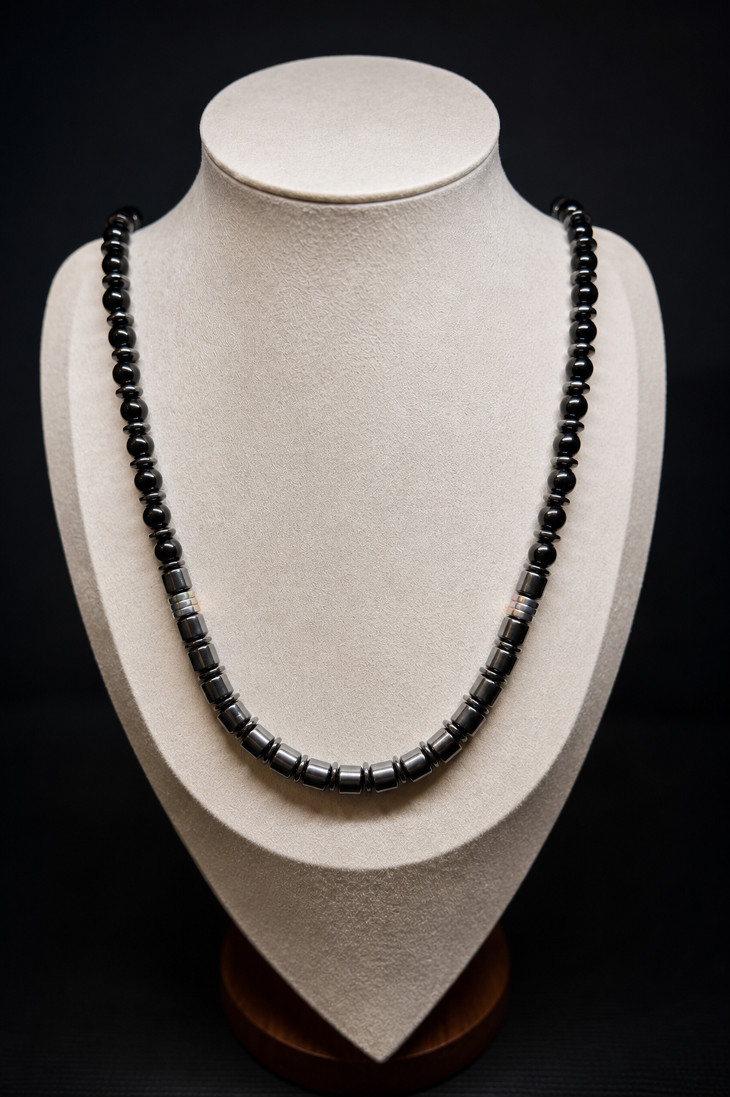 Black Onyx & Hematite Necklace 60cm – Men’s Luxury Beaded Chain, Minimalist Statement Jewelry, Gift for Him