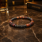 Handmade Wooden & Hematite Bracelet | 8 mm Beads | 19 cm Stretch Bracelet | Custom Size Available | Men’s & Women’s Bracelet