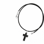 Black Onyx Cross Leather Necklace