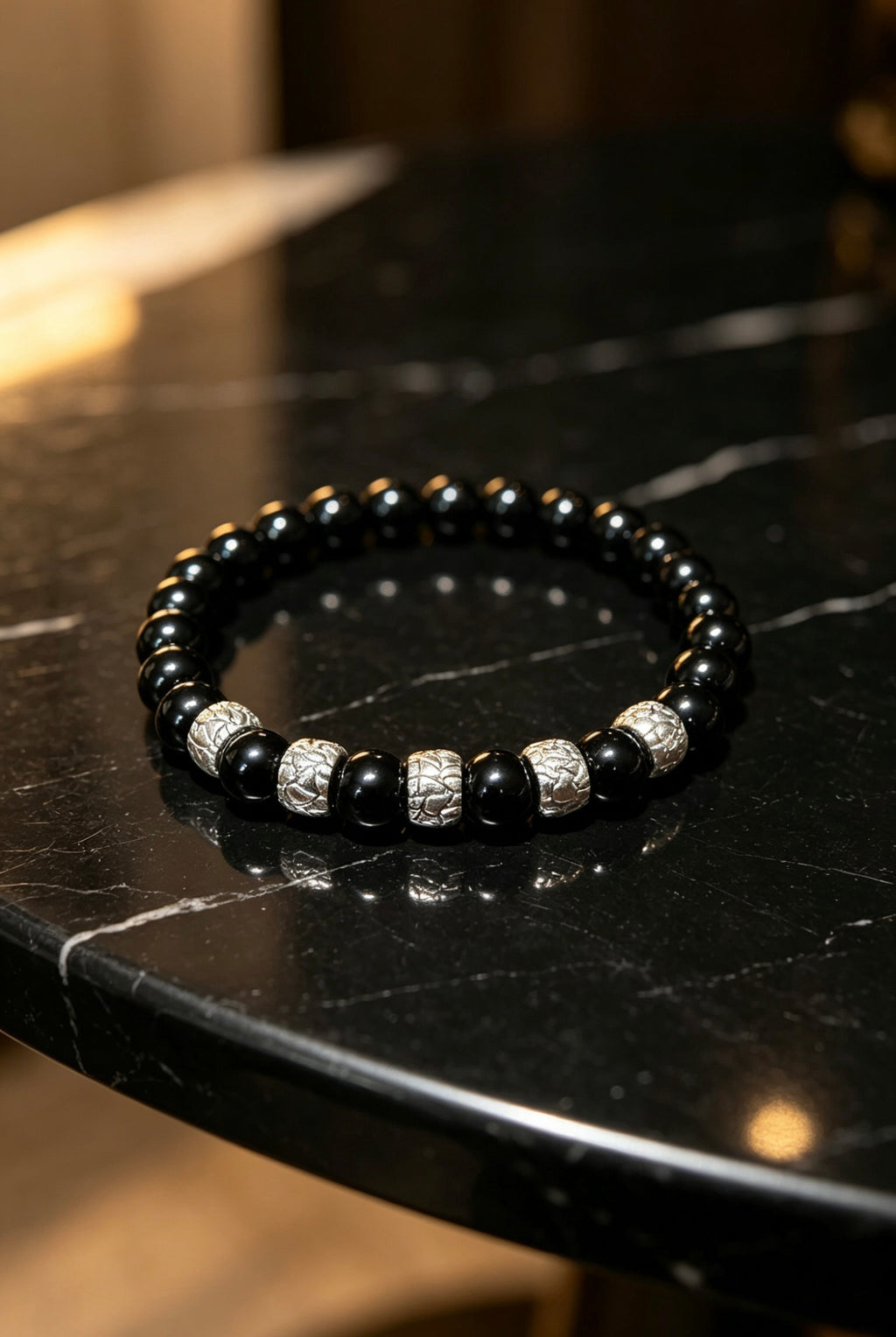 Natural Black Onyx Bracelet 19 cm – Any Size Available – Unisex Crystal Bead Bracelet