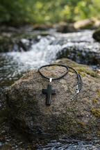 Black Onyx Cross Leather Necklace