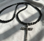 Men’s Black Onyx & Hematite Cross Necklace – 6mm Beads – Stainless Steel Cross – Custom Length