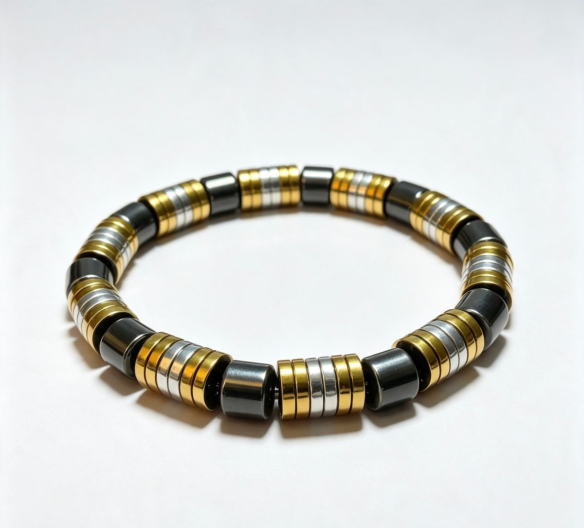 Luxury Black, Gold & Silver Beaded Bracelet – 19 cm – 8 mm Natural Stone Bracelet – Handmade – Any Size Available