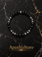 Black Onyx & Hematite Bracelet 19 cm – Minimalist Men’s Beaded Bracelet – Any Size Available – Stretch Gemstone Bracelet – Gift for Him