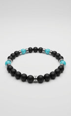 Black Onyx & Turquoise Men’s Bracelet 19cm – Natural Stone Beaded Bracelet – Any Size Available ✨