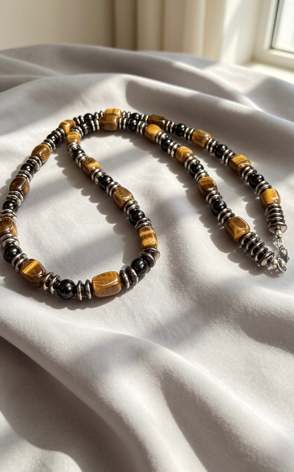 Handmade Tiger Eye Choker Necklace – Masculine Natural Stone Jewelry