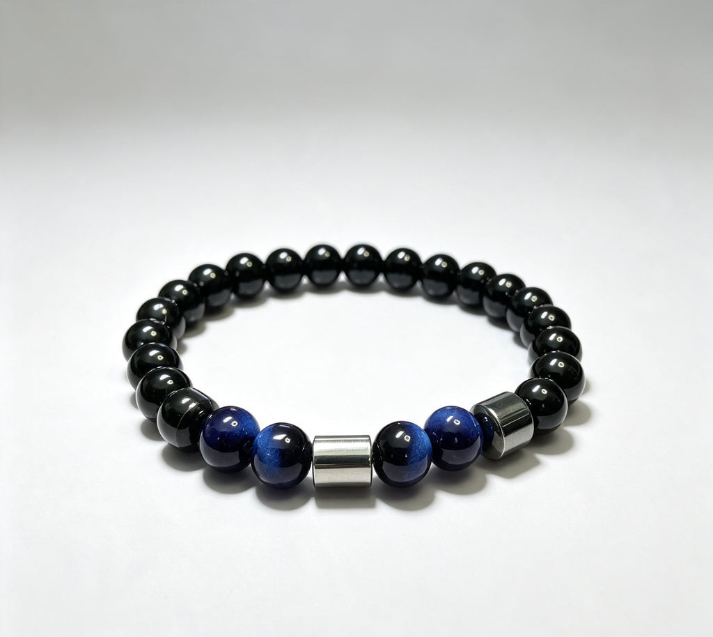 Luxury Black Onyx & Blue Tiger Eye Beaded Bracelet – 19cm – 8mm Natural Stone Bracelet – Handmade – Any Size Available