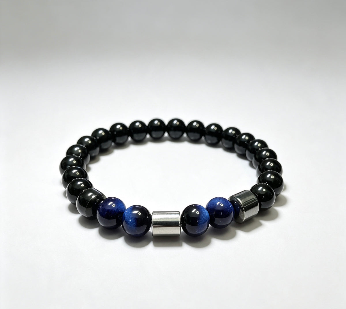 Luxury Black Onyx & Blue Tiger Eye Beaded Bracelet – 19cm – 8mm Natural Stone Bracelet – Handmade – Any Size Available