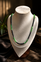 Handmade Black Onyx & Green Jade Style Beaded Necklace – 26 Inch / Slip-On Men’s Necklace
