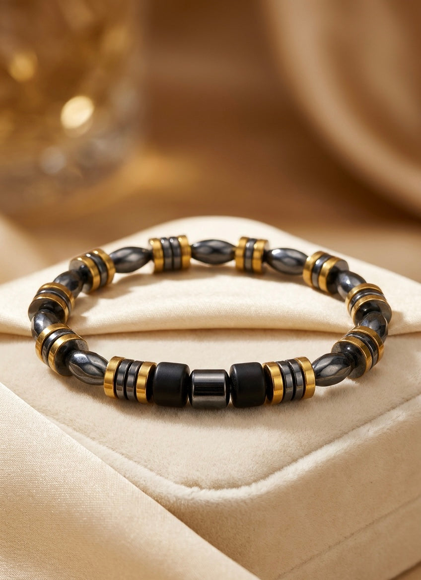 Men’s Hematite & Matte Black Bracelet – 19 cm