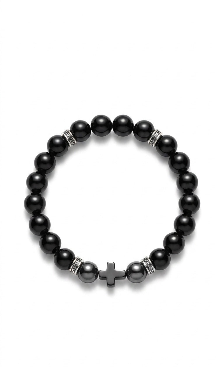 Luxury Onyx & Hematite Cross Bracelet