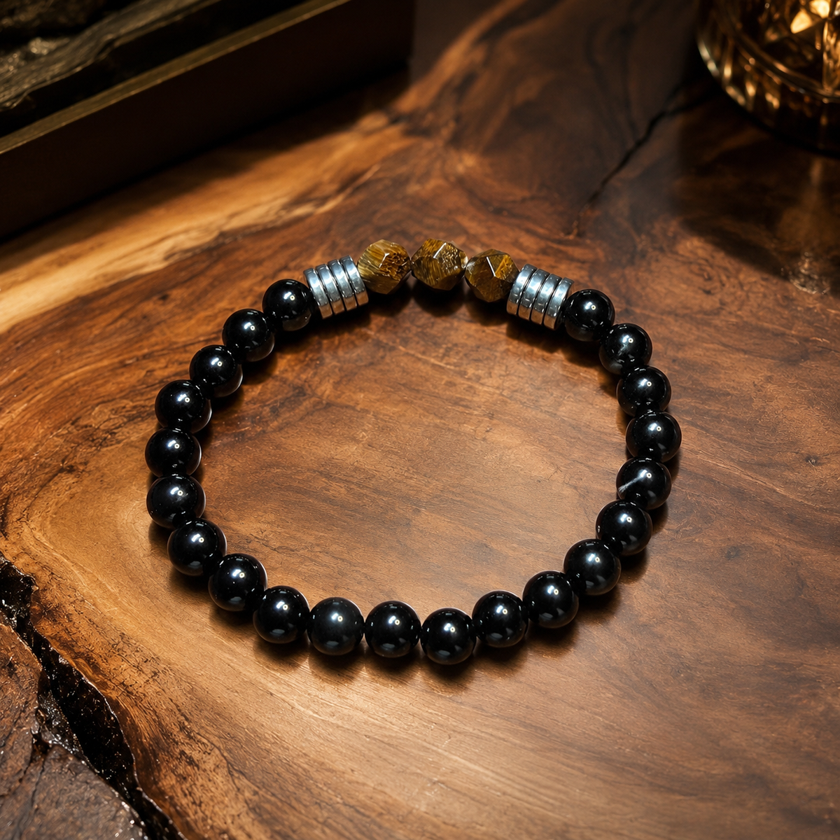 Tiger Eye & Black Onyx Beaded Bracelet – 19 cm | 8 mm Natural Stone Bracelet | Any Size Available