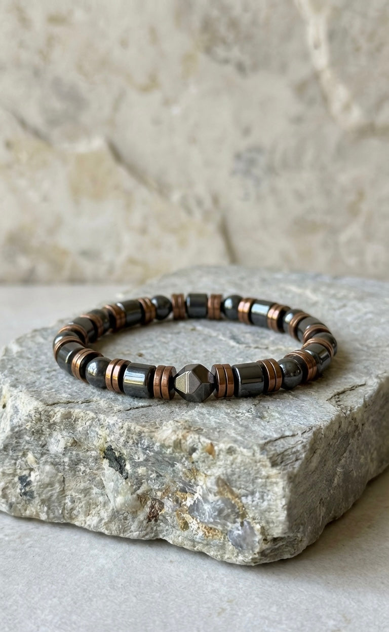 Luxury Black & Metallic Beaded Bracelet 19cm – Men’s Stretch Bracelet – Any Size Available
