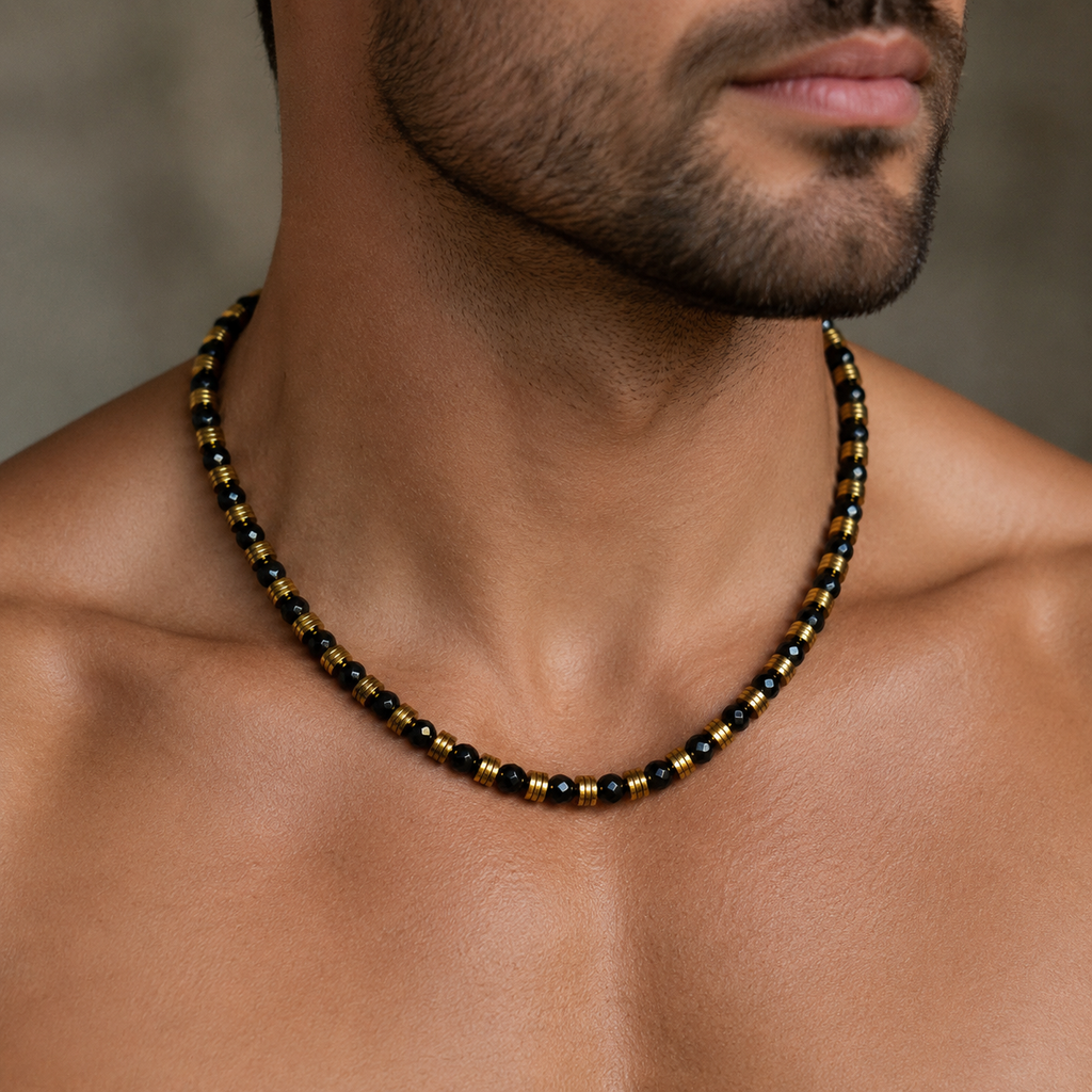 Men’s Faceted Hematite Necklace – 8mm Beads – 26” Slip-On – Custom Length Available