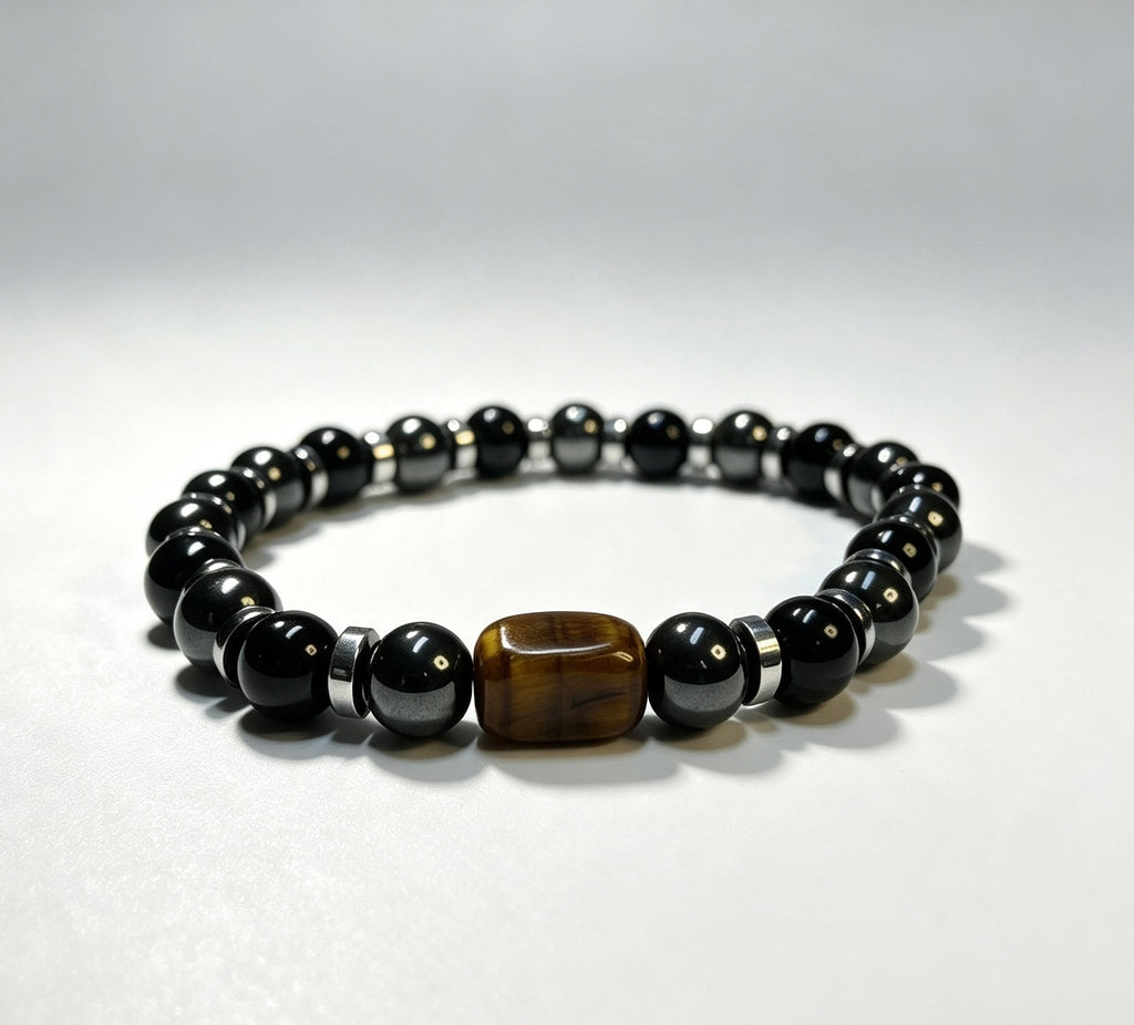 Men’s Black Onyx, Hematite & Tiger Eye Bracelet – Handmade Custom Size