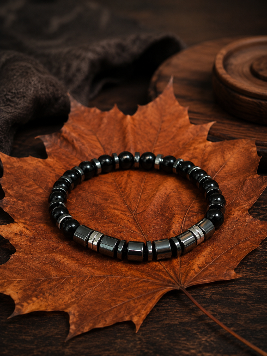 Men’s Black Onyx & Hematite Bracelet – 19 cm – Natural Stone Bracelet – Any Size Available