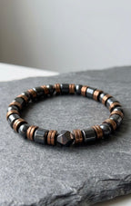 Luxury Black & Metallic Beaded Bracelet 19cm – Men’s Stretch Bracelet – Any Size Available