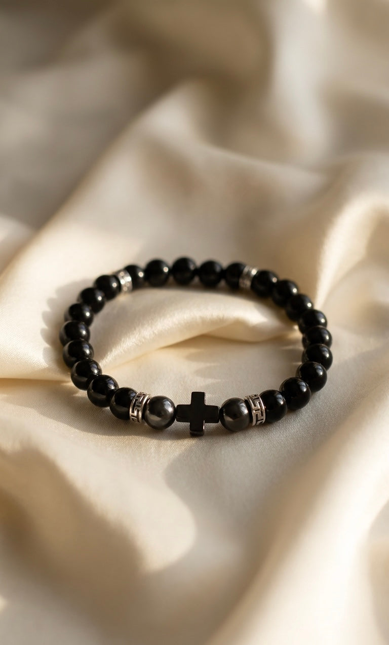 Luxury Onyx & Hematite Cross Bracelet