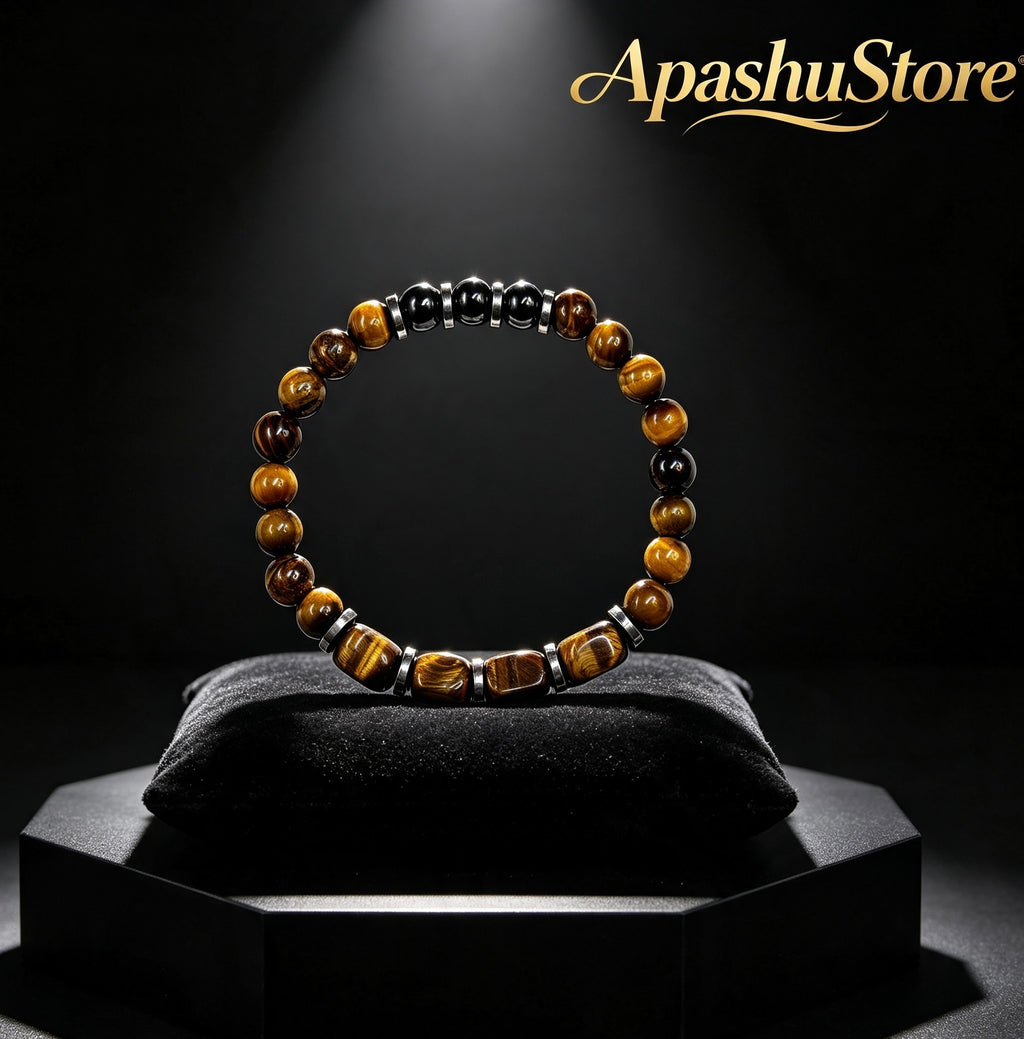 Tiger Eye & Hematite Bracelet – 20cm Natural Stone Unisex Bracelet – Handmade Beaded Jewellery – Custom Sizes Available