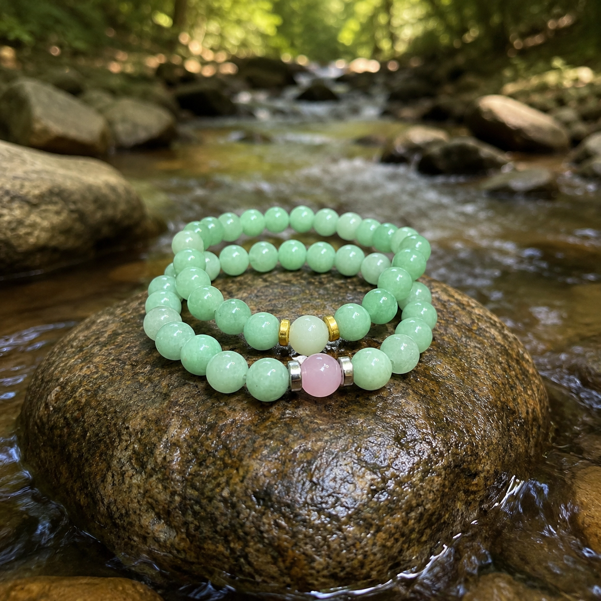 Natural Stone Couple Bracelet Set – Matching Beaded Bracelets – Handmade – 17cm – Any Size Available