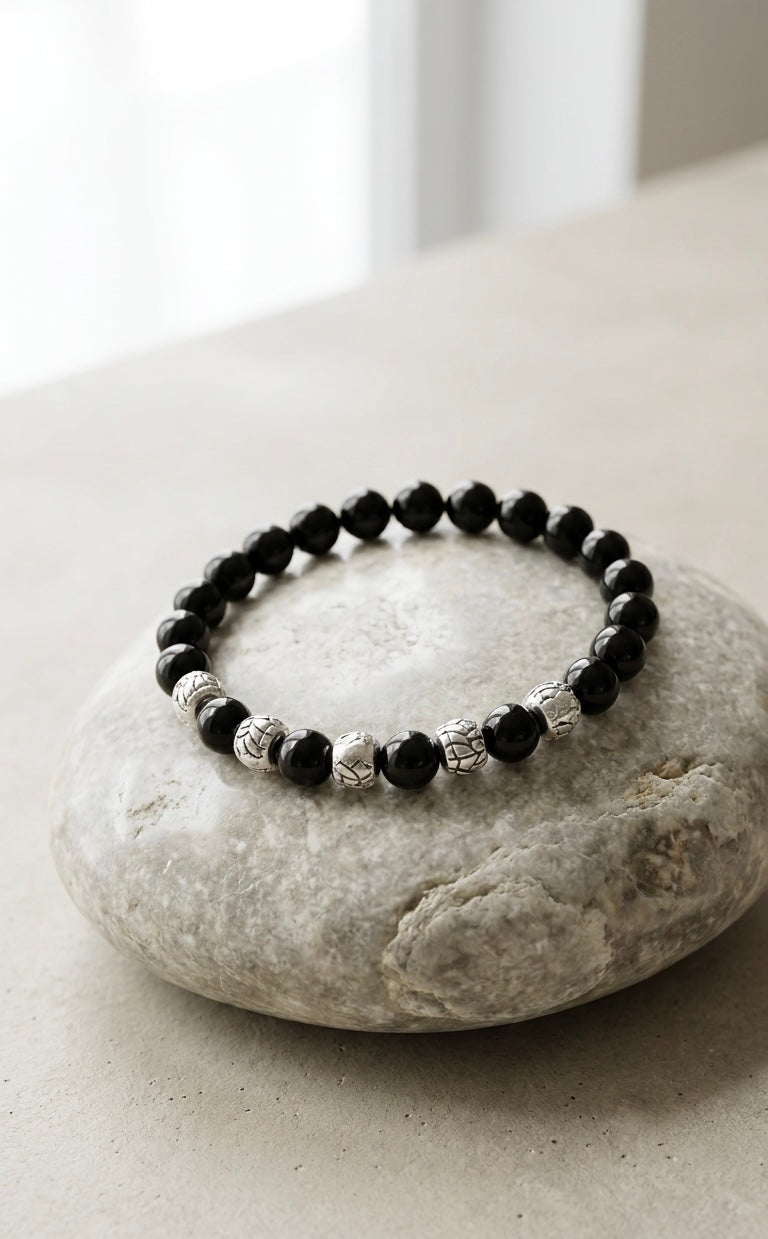 Natural Black Onyx Bracelet 19 cm – Any Size Available – Unisex Crystal Bead Bracelet
