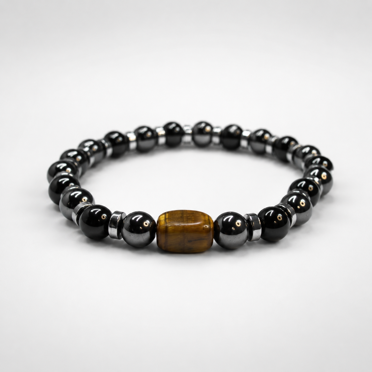 Men’s Black Onyx, Hematite & Tiger Eye Bracelet – Handmade Custom Size