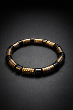 Luxury Black, Gold & Silver Beaded Bracelet – 19 cm – 8 mm Natural Stone Bracelet – Handmade – Any Size Available