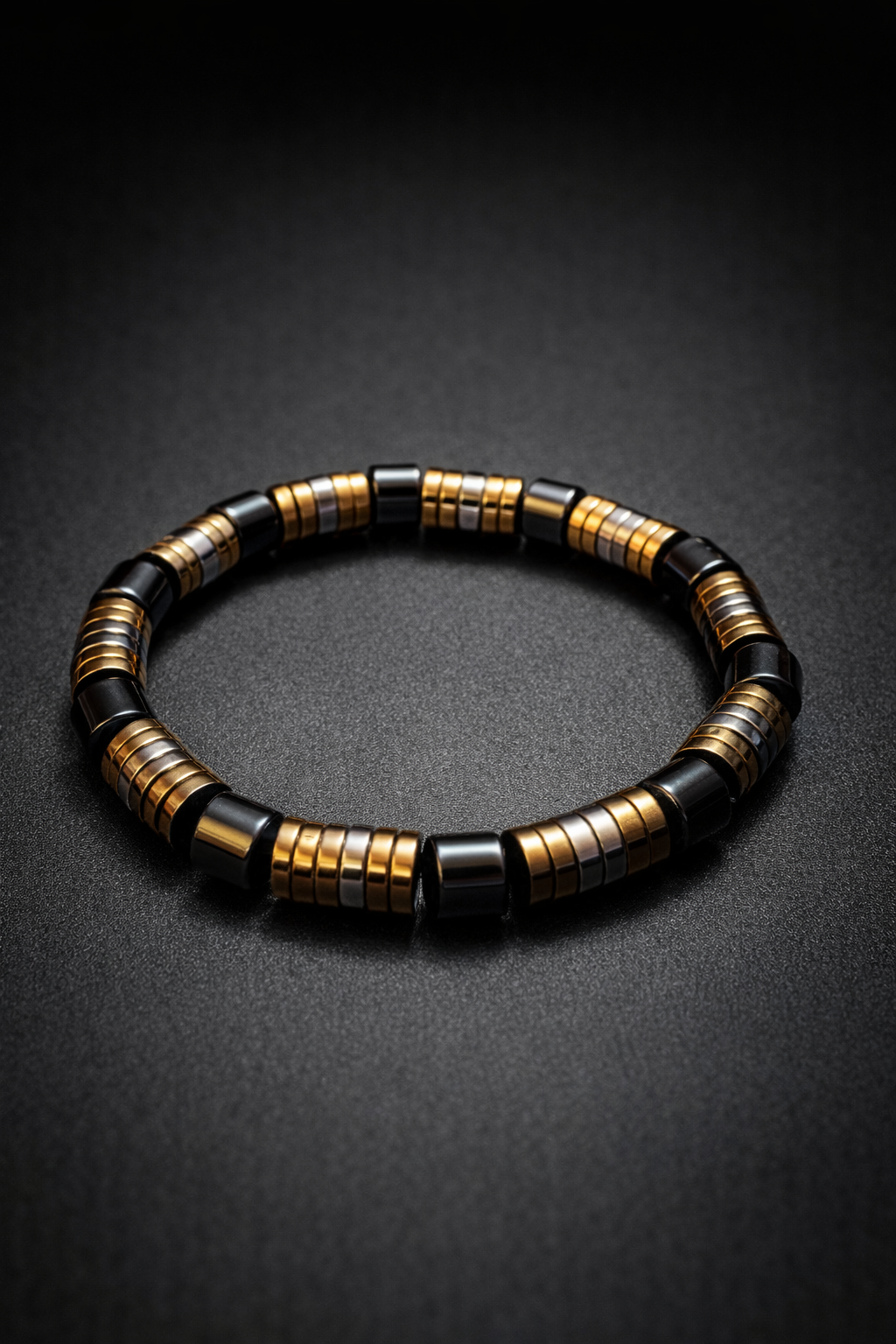 Luxury Black, Gold & Silver Beaded Bracelet – 19 cm – 8 mm Natural Stone Bracelet – Handmade – Any Size Available