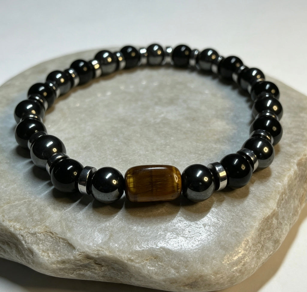 Men’s Black Onyx, Hematite & Tiger Eye Bracelet – Handmade Custom Size