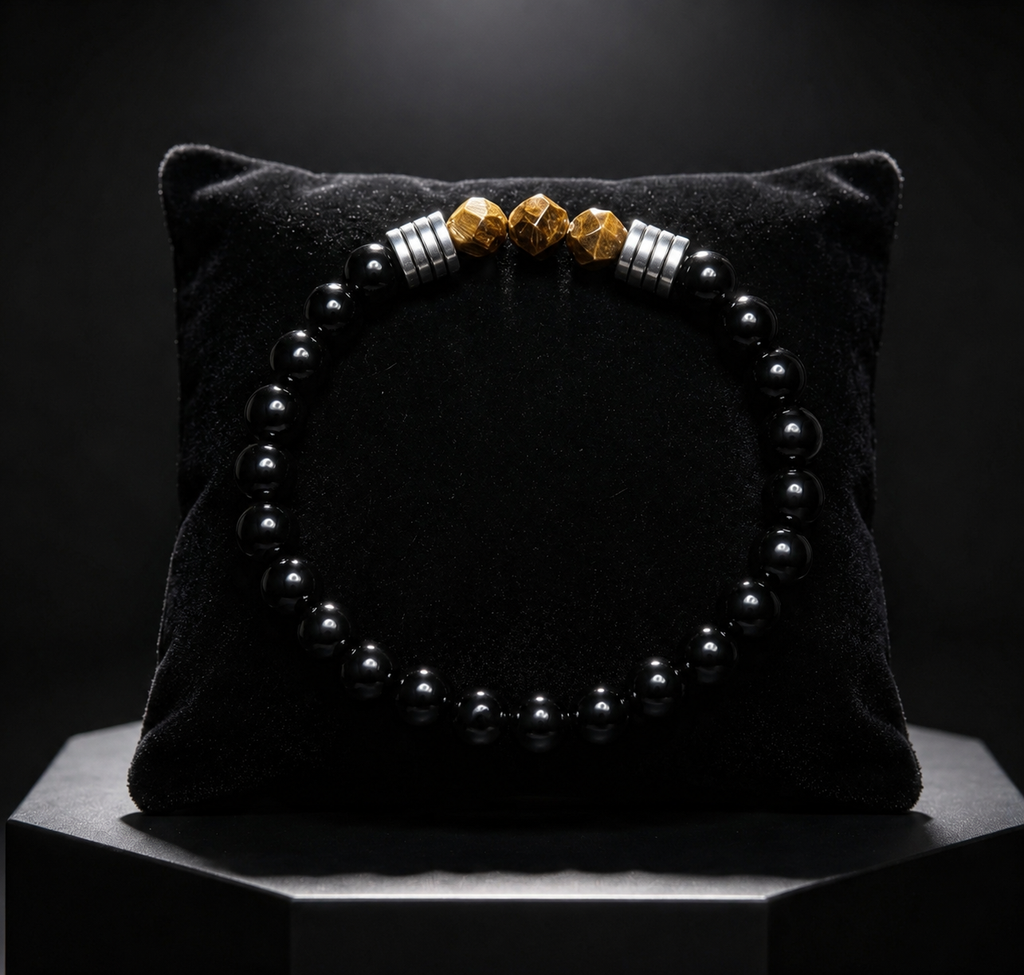 Tiger Eye & Black Onyx Beaded Bracelet – 19 cm | 8 mm Natural Stone Bracelet | Any Size Available