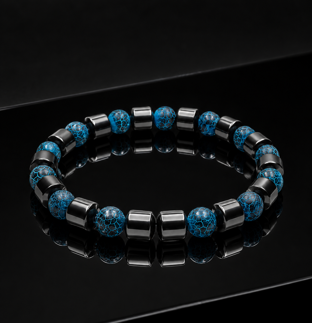 Blue Crackle Agate & Hematite Bracelet – Premium Luxury Design