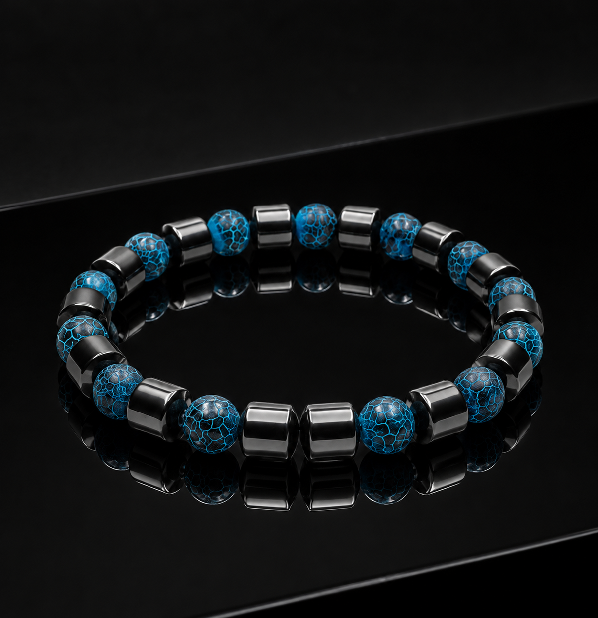 Blue Crackle Agate & Hematite Bracelet – Premium Luxury Design